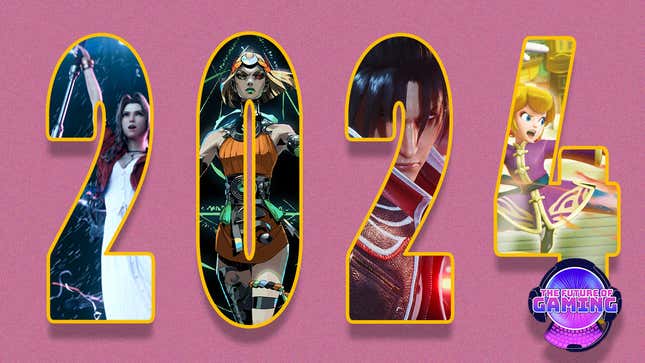 A collage show video game character posters inside the number 2024.