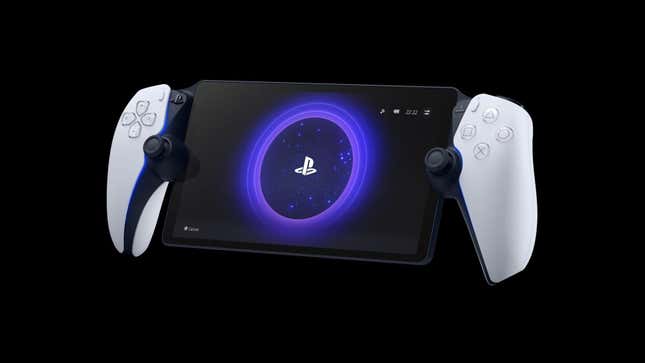 A PlayStation Portal remote player floats against a black background.